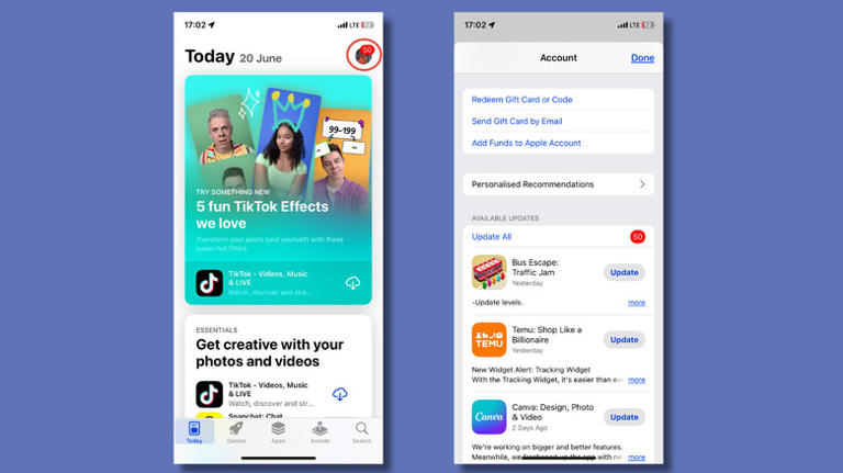 screenshots of Updates page in Apple's App Store