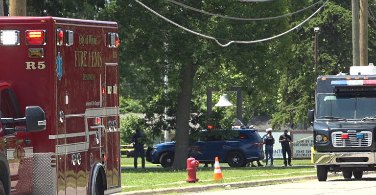 Police investigate a shooting outside CrossPointe Community Church in Wayne, Michigan, on June 22, 2025. / Credit: WCCO