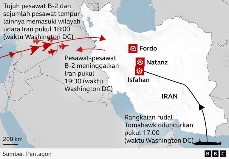 Bagaimana cara pesawat siluman B-2 menyerang fasilitas nuklir Iran?