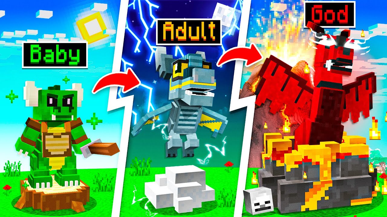 Evolving baby dragon to god dragon in Minecraft