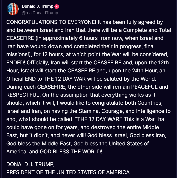 Israel vs Iran: Trump announces end to '12-day war'; Tehran says 'no agreement' - 10 key developments