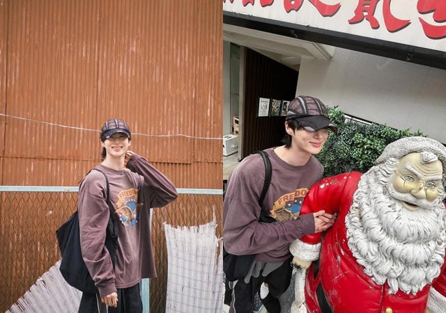 산타할아버지와 팔짱 낀 변우석, 日 여행서 찾은 동심