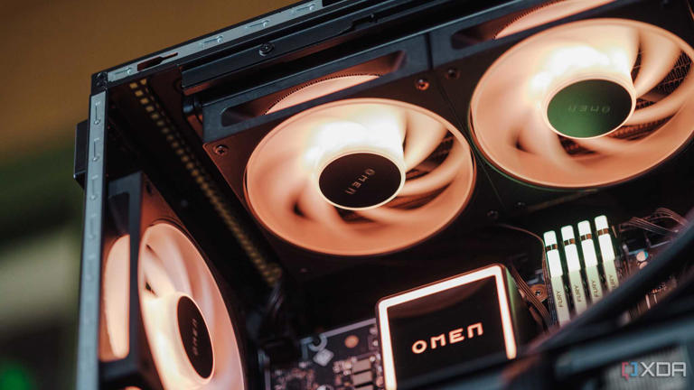 cooling fans attached to an AIO radiator glowing pale orange