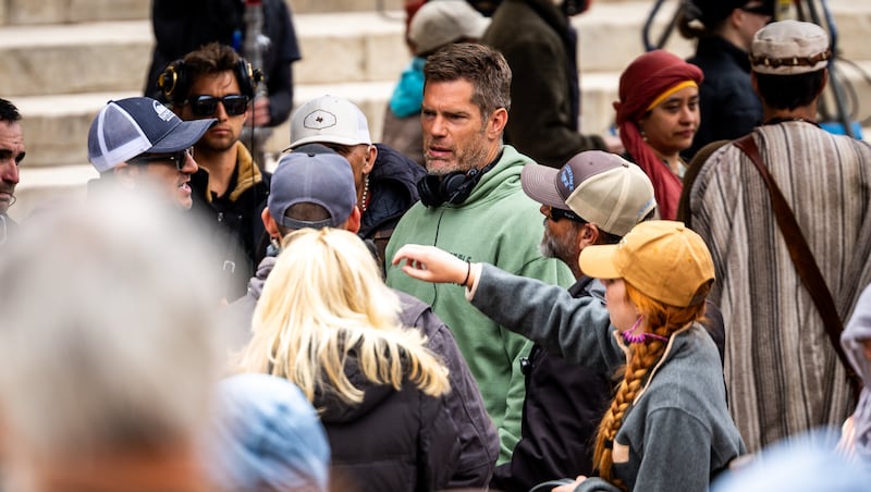 Dallas Jenkins, director of “The Chosen,” center, speaks with the crew on the set of "The Chosen" in Goshen, Utah, in May 2025, shared updates on "The Chosen" and other projects during the opening day of ChosenCon on Feb. 20, 2026, in Charlotte, North Carolina.