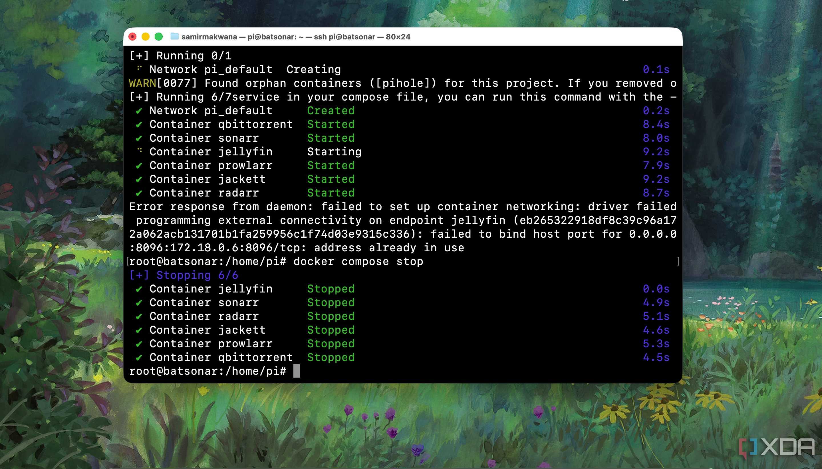 Stop containers with docker compose command