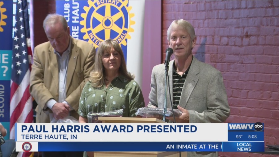 The Rotary Club of Terre Haute gives Paul Harris Award to husband and