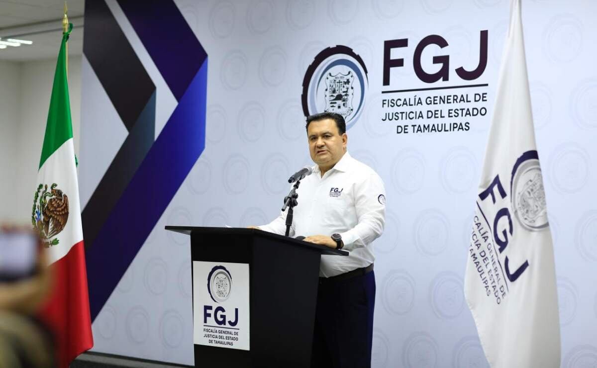 Fiscal de Tamaulipas, Irving Barrios Mojica, durante conferencia de prensa sobre Grupo Fugitivo (24/06/2025). Foto: Especial