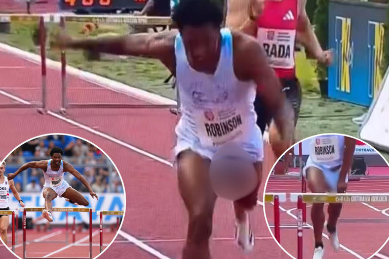 American sprinter Chris Robinson suffers shocking wardrobe malfunction
