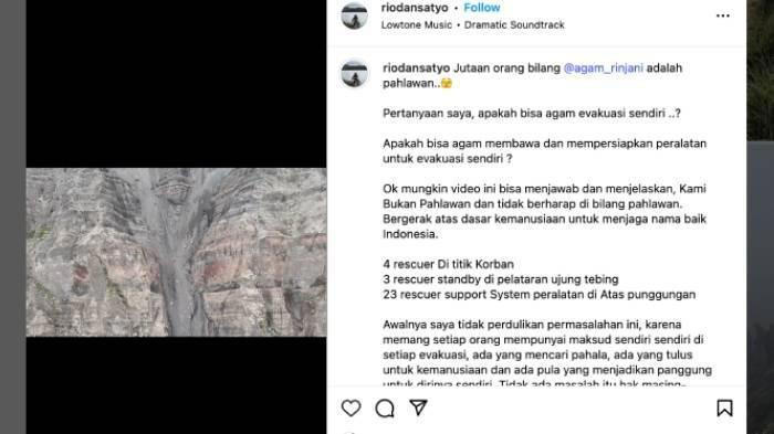 AGAM DIKRITIK TIM SAR - Kekecewaan Anggota Tim SAR ke Agam Rinjani, Singgung Soal Open Donasi: Memang Bisa Evakuasi Sendiri?