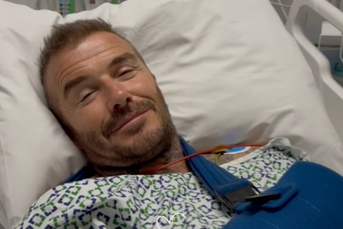 David Beckham pictured in hospital bed as Victoria shares ‘get well