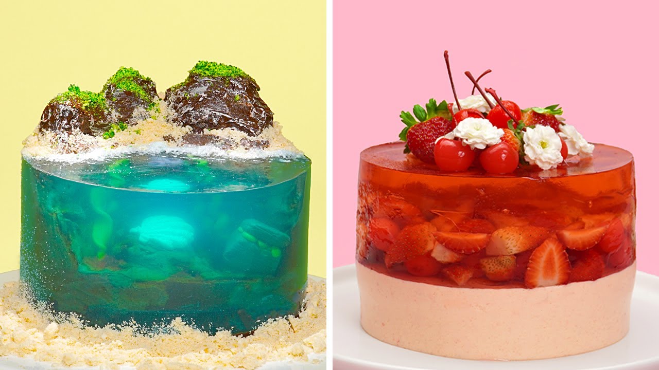 How to Make Satisfying Jelly Cakes 🌊🍓 Island Ocean & Strawberry