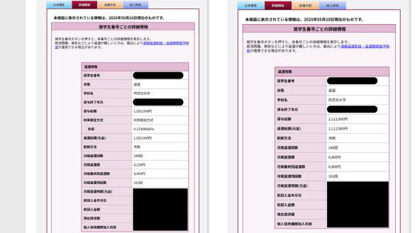 追加で契約した大学院奨学金一種・二種の合計は約400万円（画像は高橋さん提供）