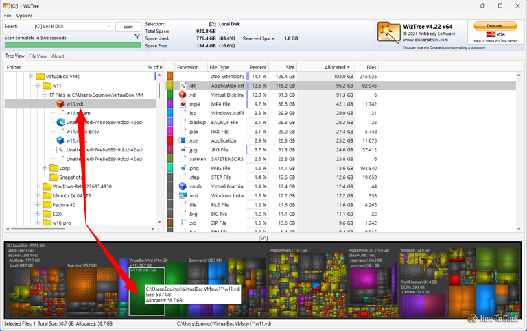 Selecting a VDI file in WizTree. 
