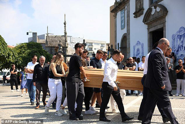 Relatives followed the coffin of Portuguese football player Diogo Jota carried out of the church after a joint funeral for him and his brother Andre 