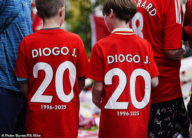 Mourners wore Diogo Jota shirts and paid tribute at Anfield Stadium following his tragic death 