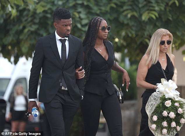 Portuguese player Nelson Semedo, who also played alongside Jota during his time at Wolverhampton Wanderers, arriving for the funeral of the late footballer and his brother