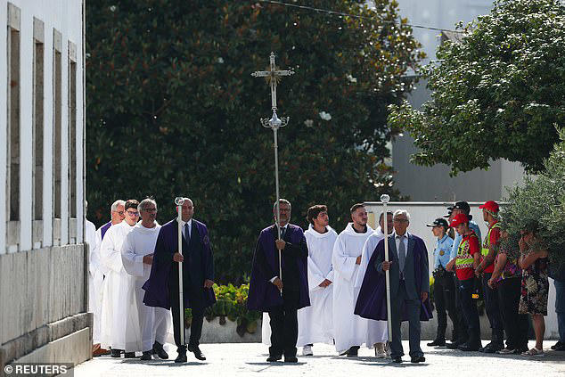 People took part in a funeral procession of Portuguese footballers and brothers Diogo Jota and  Andre Silva in Gondomar