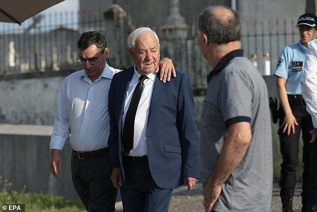 Diogo Jota and Andre Silva's grandfather arriving for the funeral of late Portugal's players on Saturday 