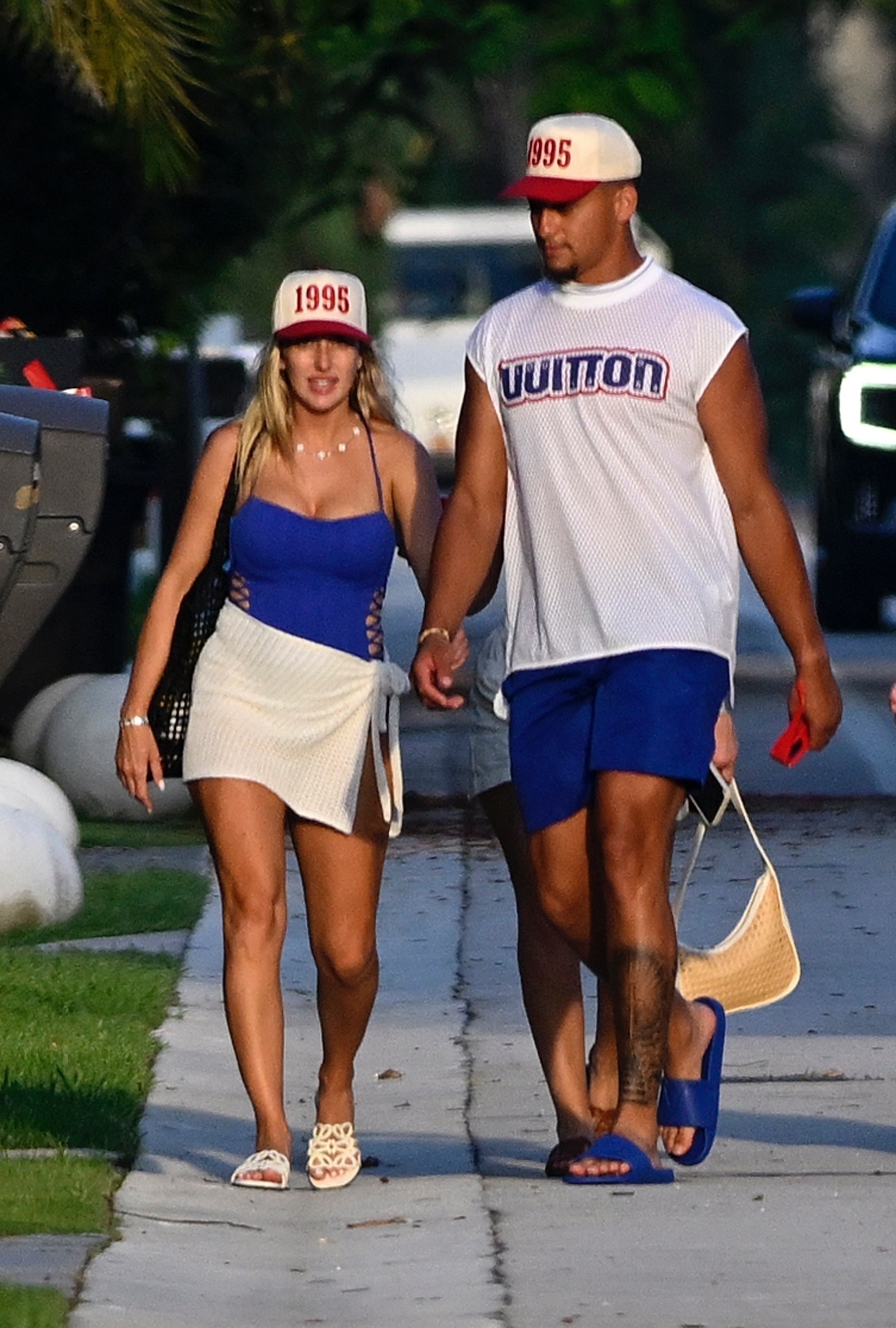 Patrick Mahomes and his wife, Brittany, are spotted on a yacht and strolling through a residential neighborhood during their holiday weekend in Miami Beach