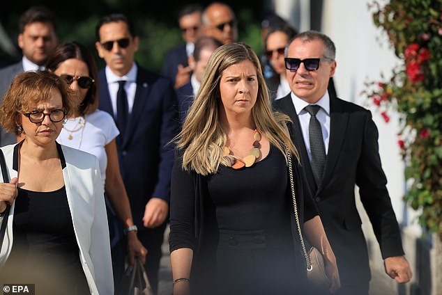 Portuguese Minister of Sports Margarida Balseiro Lopes (centre) arriving for the funeral of Diogo Jota and his brother Andre Silva, in Gondomar