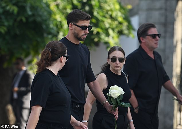 Manchester City defender Ruben Dias arrives at the funeral of his Portugal teammate Diogo Jota in the town of Gondomar near Porto