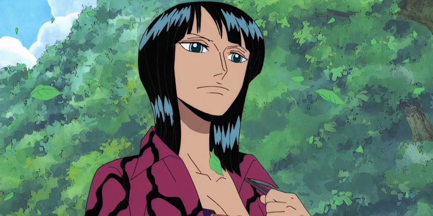 Nico Robin looks pensive during One Piece's Skypiea arc.