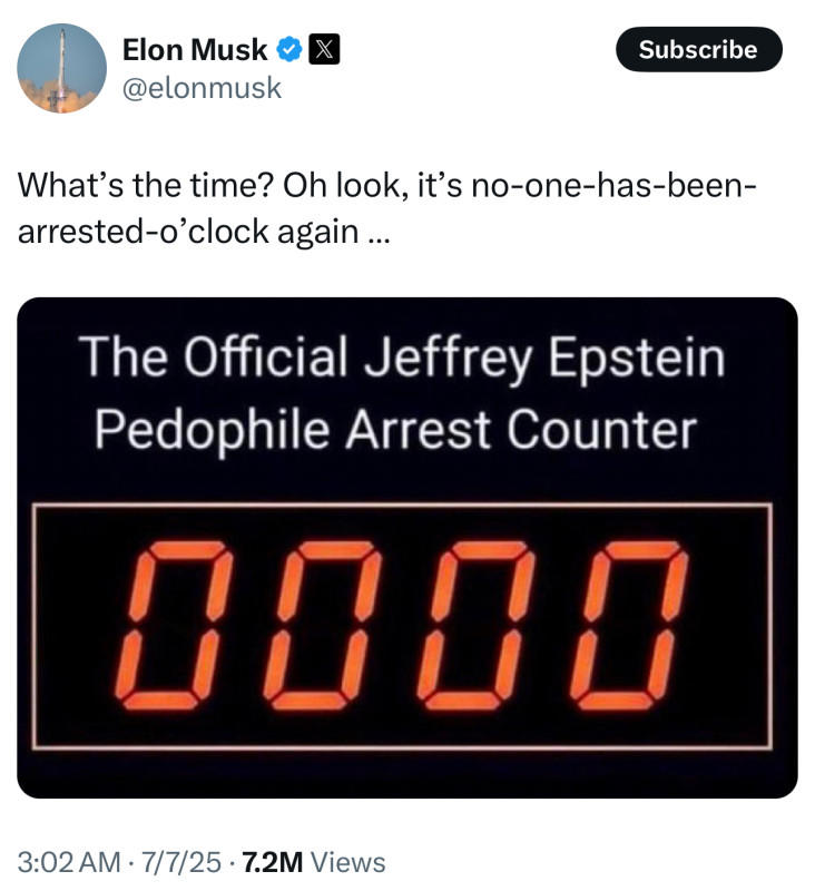Elon Musk Roasts Trump Admin Over Epstein Files Announcement