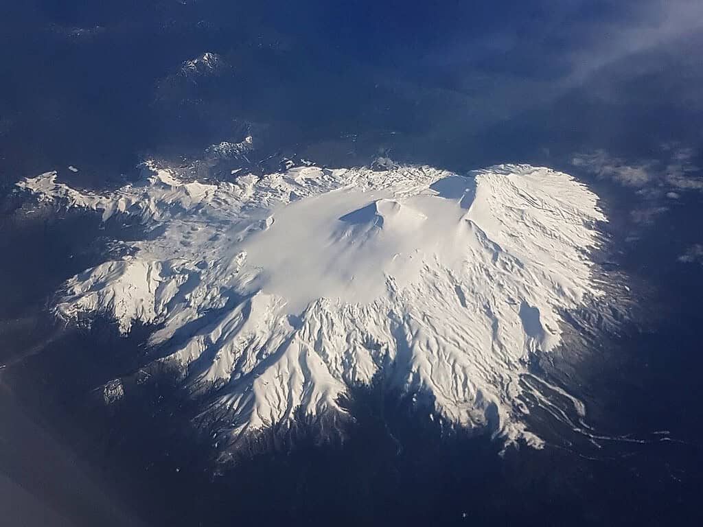 Chile’s Mocho-Choshuenco volcano, as seen from the air in June 2019. Credit: Wikipedia Commons