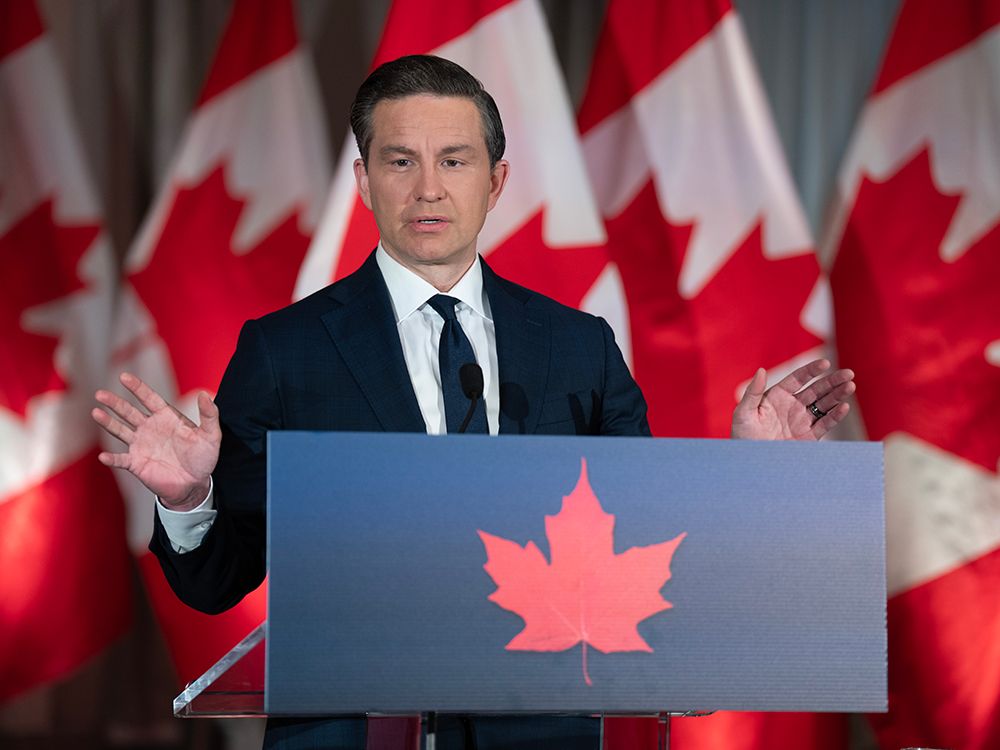Conservative Leader Pierre Poilievre speaks during a news conference in Ottawa on Monday, July 14, 2025.