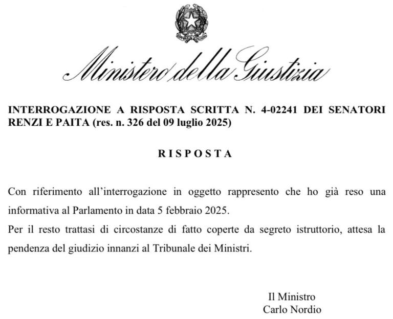 Caso Almasri, Nordio si rifugia nel segreto istruttorio, Italia Viva: “Una barzelletta”