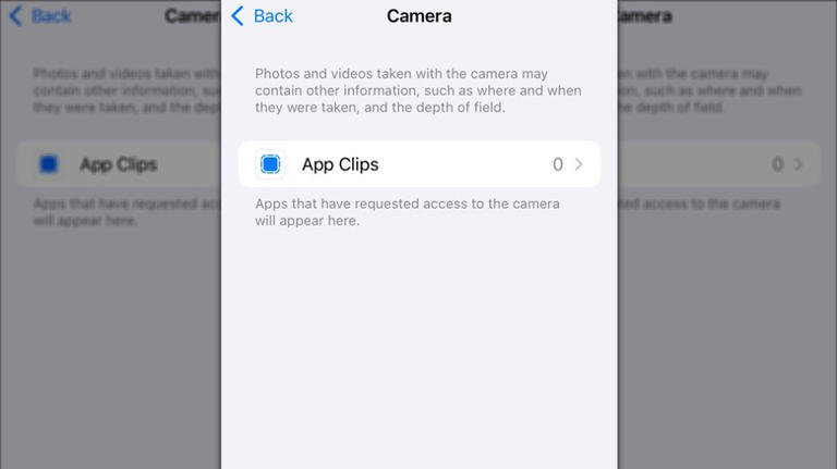 Camera app permissions screen on iPhone