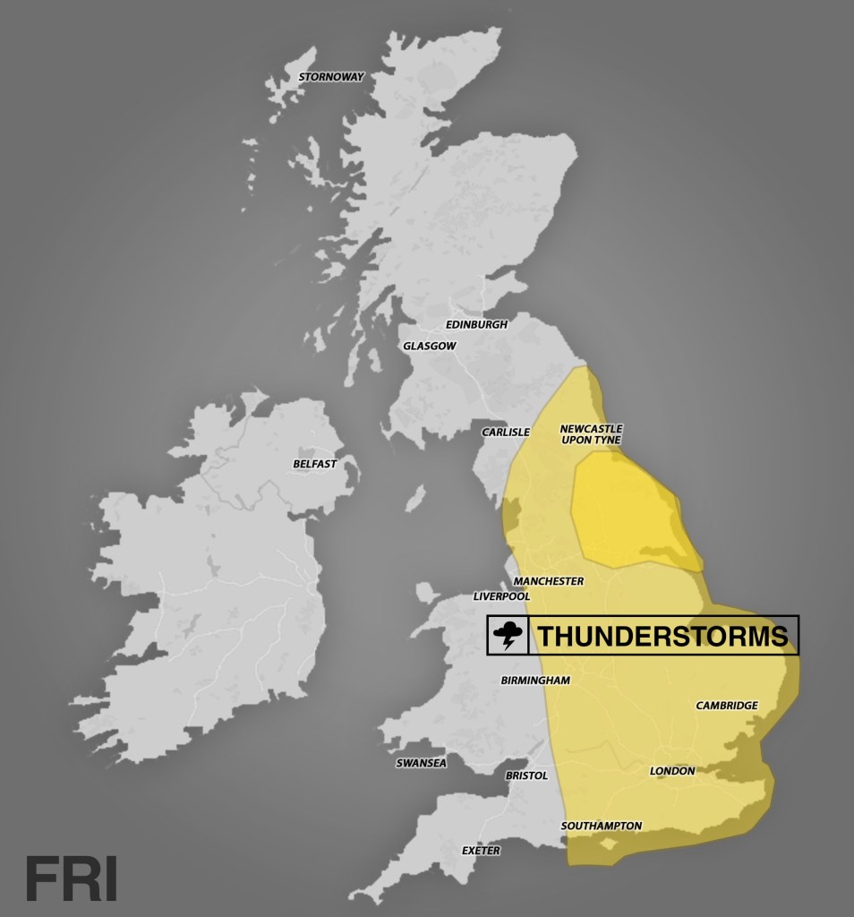 Thunderstorm warnings issued for most of England spark fears of sudden