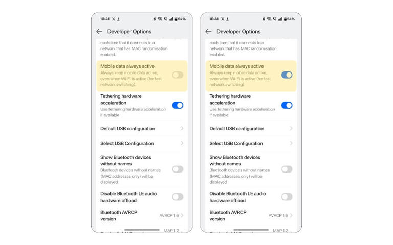 keep mobile data is always active on Android 
