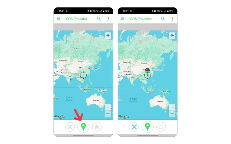 How to select location on GPS emulator app