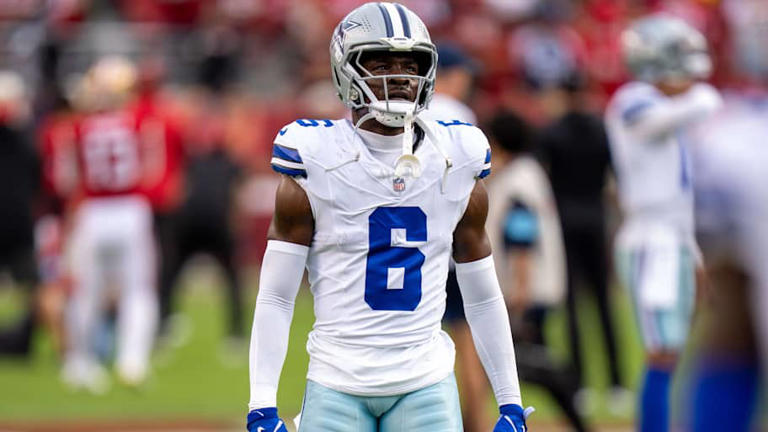 Oct 27, 2024; Santa Clara, California, USA; Dallas Cowboys safety Donovan Wilson (6) during warmups before the start of the game against the San Francisco 49ers at Levi's Stadium. Mandatory Credit: Neville E. Guard-Imagn Images | Neville E. Guard-Imagn Images