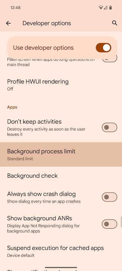 android developer options menu