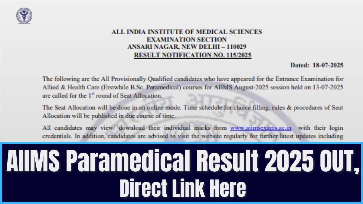 AIIMS Paramedical Results 2025 declared at aiimsexams.ac.in; Direct