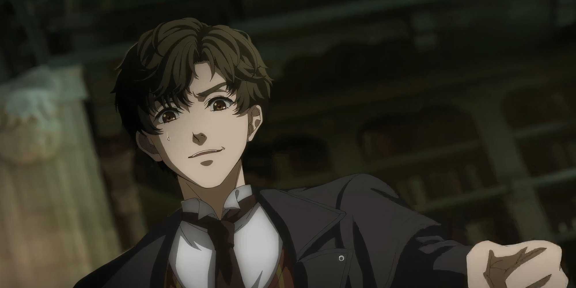 Klein from Lord of Mysteries is smiling nervously.