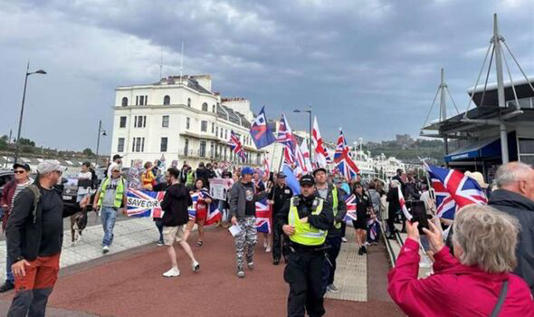 An anti-immigration protest took place on Dover's seafront today. 