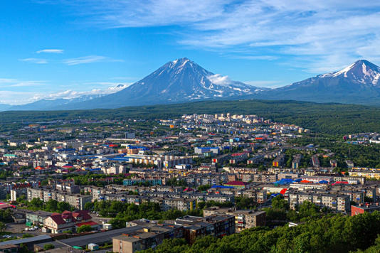 Panorama of the city of Petropavlovsk-Kamchatsky, Kamchatka, Russia