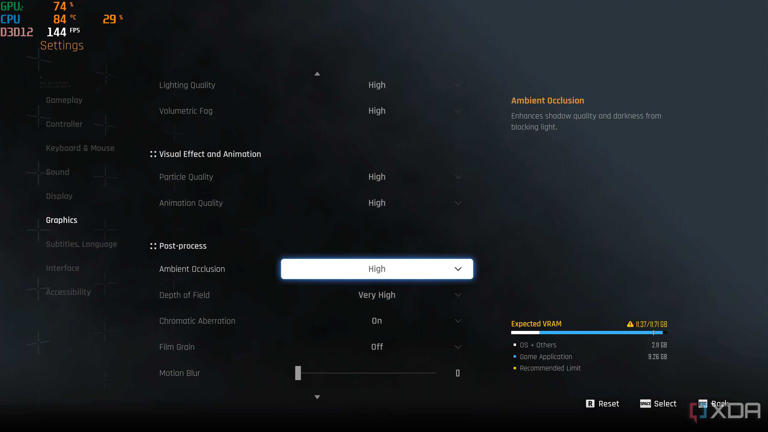 Graphics settings in Stellar Blade.