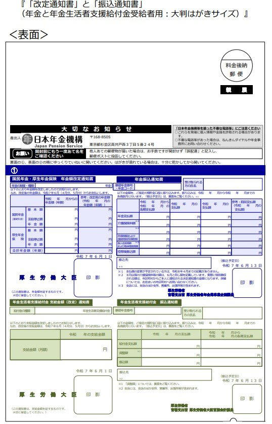 「改定通知書」と「振込通知書」