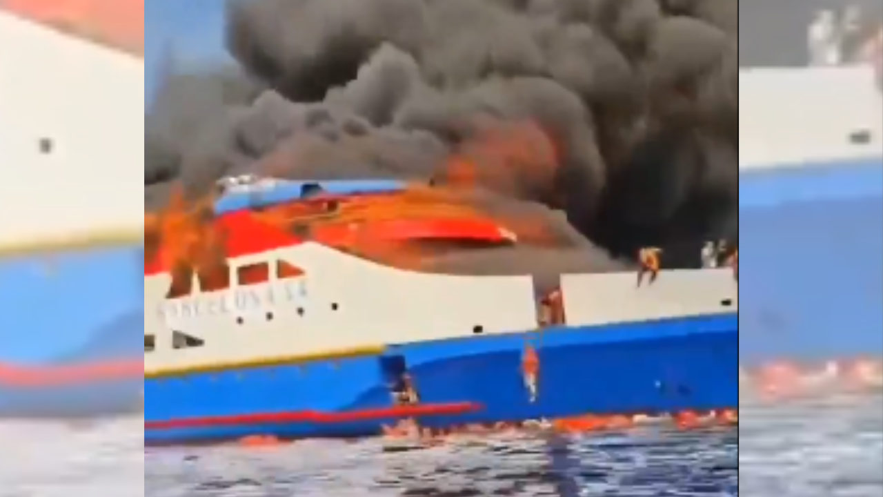 Watch Indonesian ferry packed with 300 bursts into flames, passengers