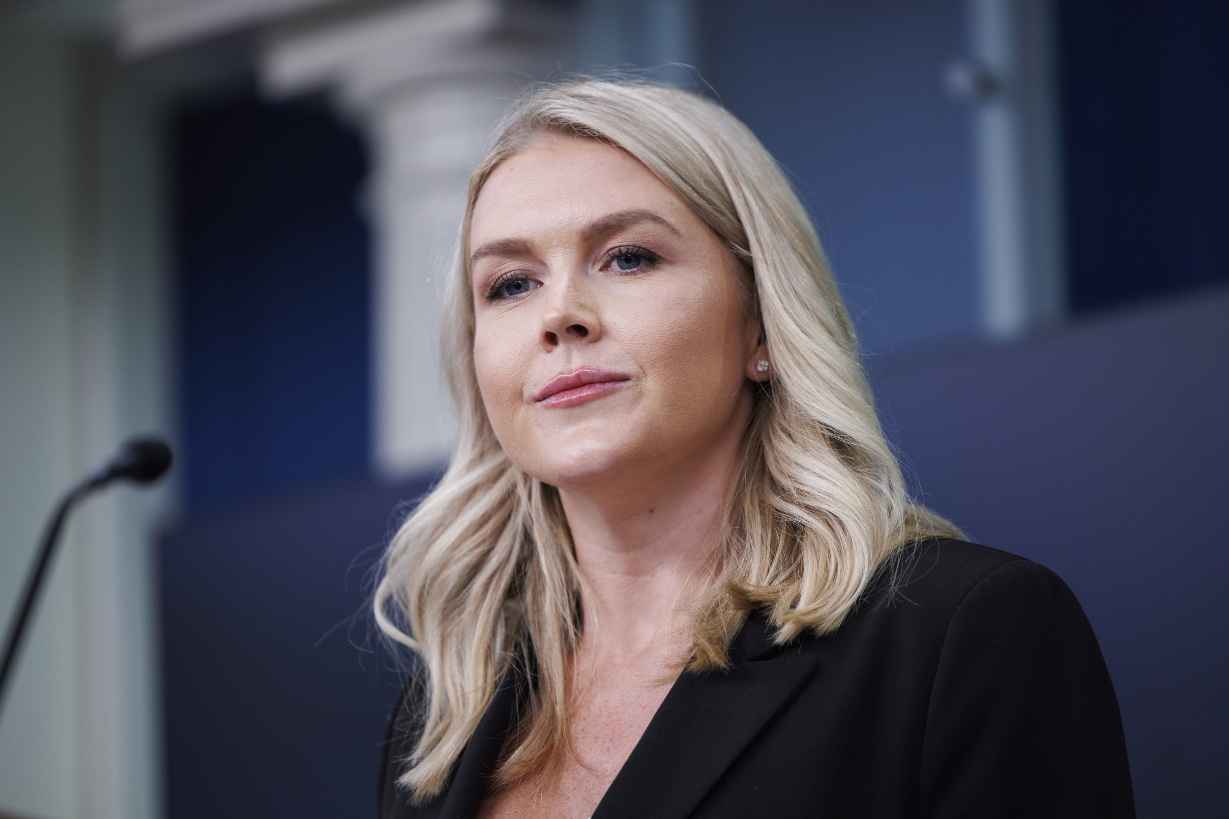White House Press Secretary Karoline Leavitt gives remarks during a press briefing in the James Brady Press Briefing Room of the White House in Washington DC, on Monday July 7, 2025. The White House announced it will further delay reciprocal tariffs until August 1.