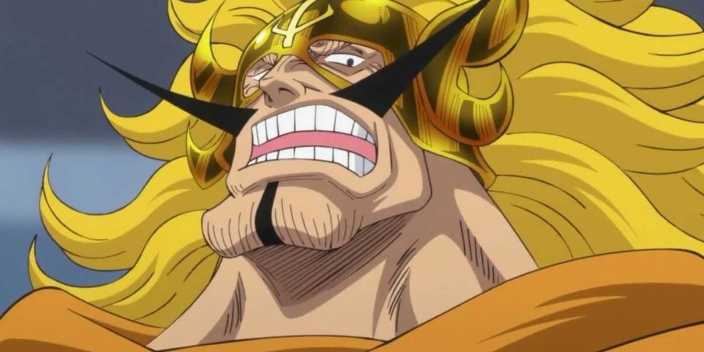Judge Vinsmoke looks down on Sanji during One Piece's Whole Cake Island Arc.