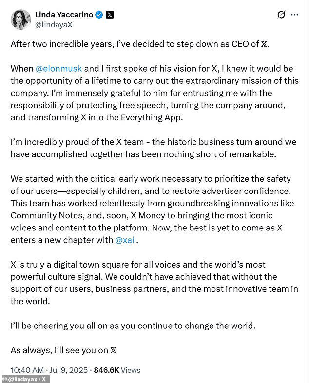 Top X boss QUITS as owner Elon Musk's feud with Donald Trump escalates