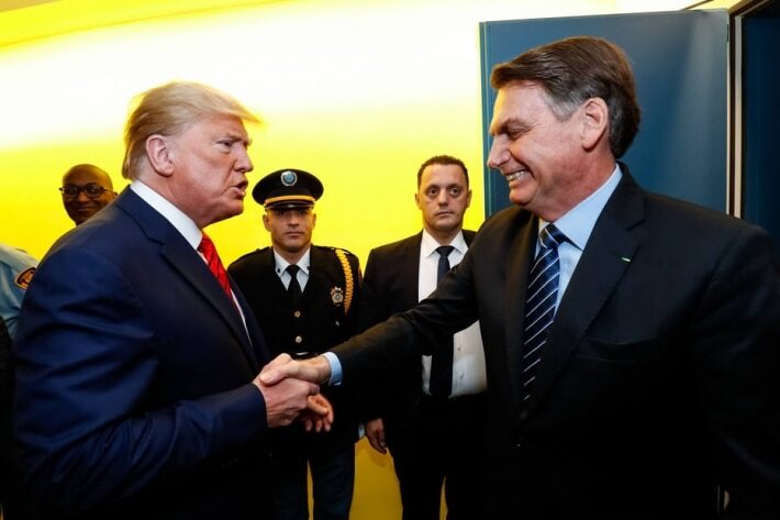 Encontro do então presidente Jair Bolsonaro (PL) com Donald Trump, em 2019. Foto: Alan Santos/PR