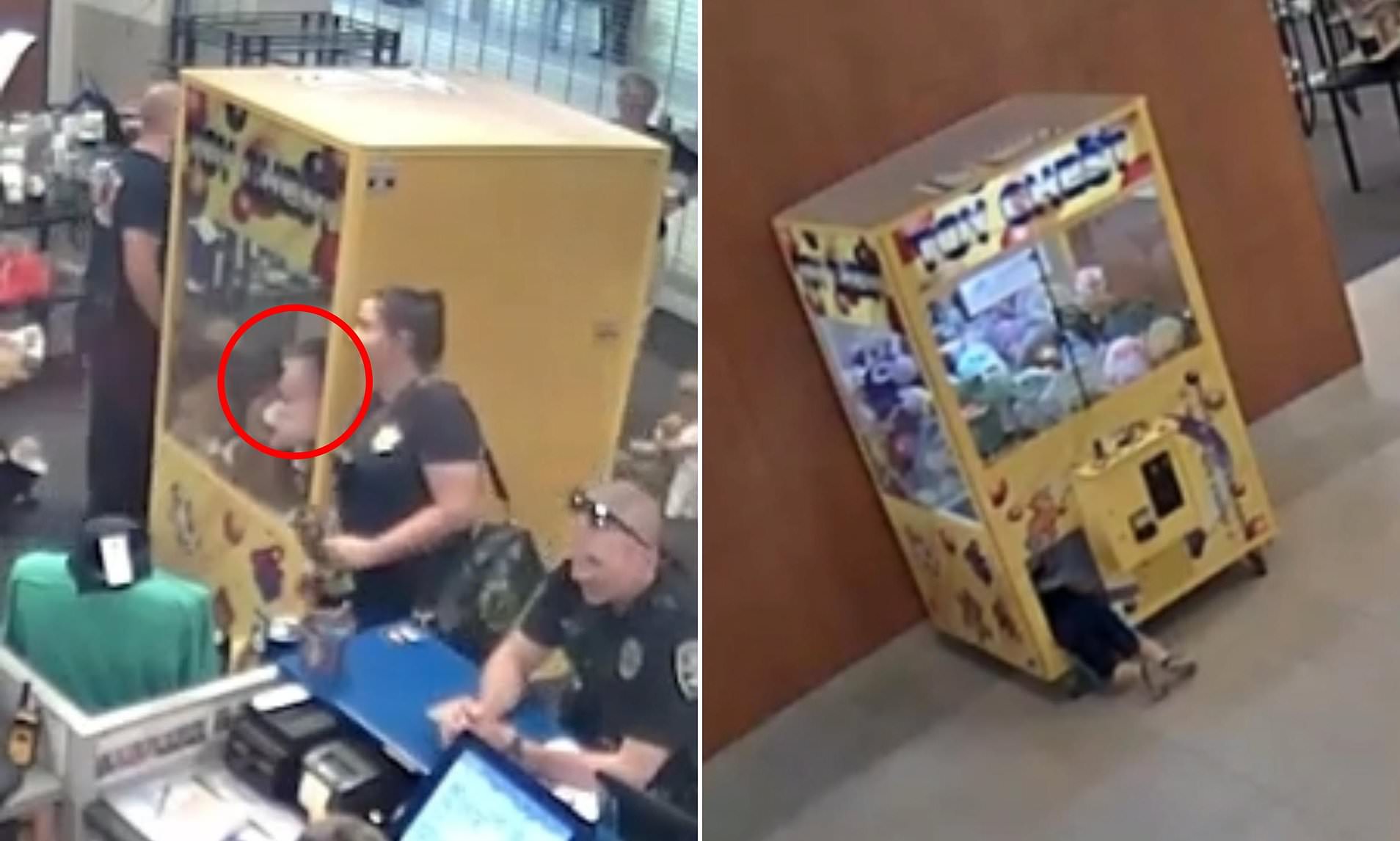 Drama as little boy gets stuck inside CLAW machine after trying to