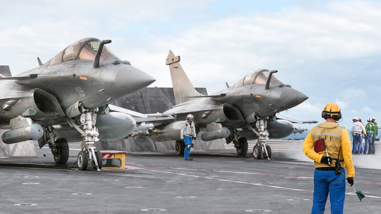 Rafale jet impressively takes off from US aircraft carrier during naval ...