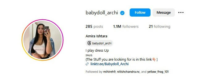Archita Phukan Changes Instagram Name to Amira Ishtara | Credit: Instagram | @babydollarchi